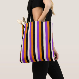 Bolsa Tote Laranja Roxo Preto Listra de Halloween