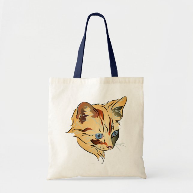 Bolsa Tote Laranja Tabby Kitten com Olhos Azuis (Frente)