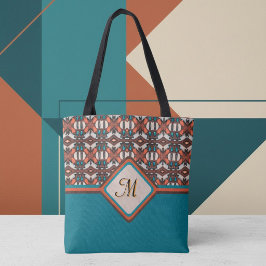 Bolsa Tote Laranja, Turquesa, Marrom Inspirado em Tribal