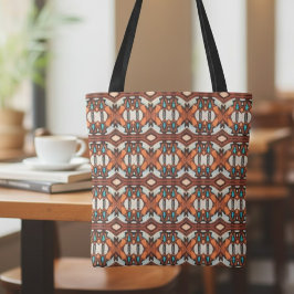 Bolsa Tote Laranja, Turquesa, Tribal Castanho Inspirado