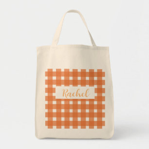 Bolsa Tote Laranja White Gingham Personalizado
