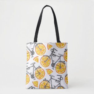 Bolsa Tote Laranjas de Bicicleta: Padrão de Verão de Aquarela