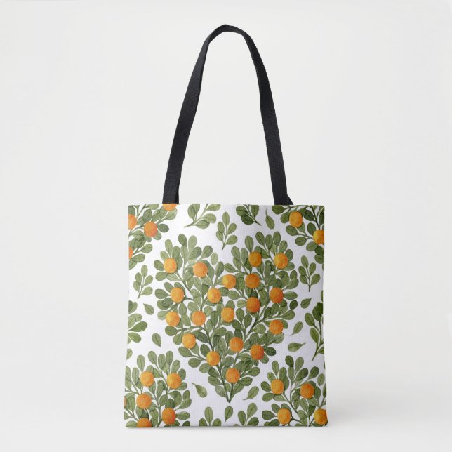 Bolsa Tote Laranjas do Coração: Verdes Branches Amor. (Frente)