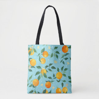 Bolsa Tote Laranjas, flores: padrão sem costura têxtil.