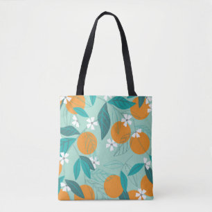 Bolsa Tote Laranjas florescentes, folhas, arte safada.