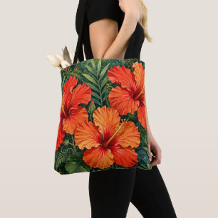 Bolsa Tote Laranjas Luxuriantes Hibisco Flores Tropicais da S