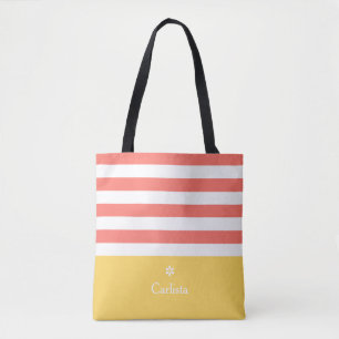 Bolsa Tote Largo Coral Horizontal Stripes Amarelo Nome Margar