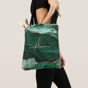 Bolsa Tote Largura Dourada do Monograma de Script de Agato Ve