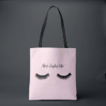 Bolsa Tote Lash Chat - Aquelas Lashes<br><div class="desc">Lash Chat II por Alicia Ludwig. Os recursos possuem cadeados pretos e a frase "Aqueles Lashes Tho'" contra um fundo rosa.</div>