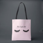 Bolsa Tote Lash Chat - Aquelas Lashes<br><div class="desc">Lash Chat II por Alicia Ludwig. Os recursos possuem cadeados pretos e a frase "Aqueles Lashes Tho'" contra um fundo rosa.</div>