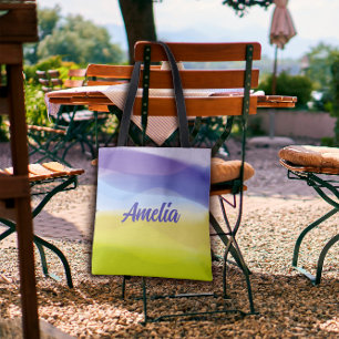 Bolsa Tote Lavanda amarela limão de onda geométrica com nome