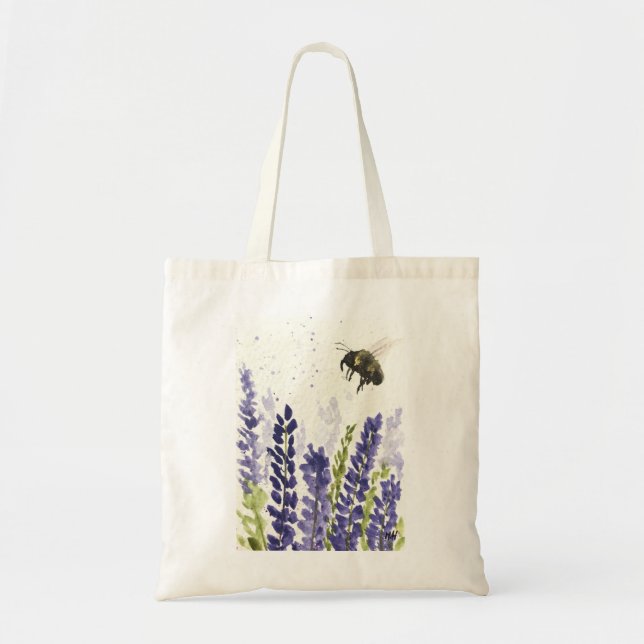 Bolsa Tote Lavanda bumblebee aquarela inseto fluido (Frente)