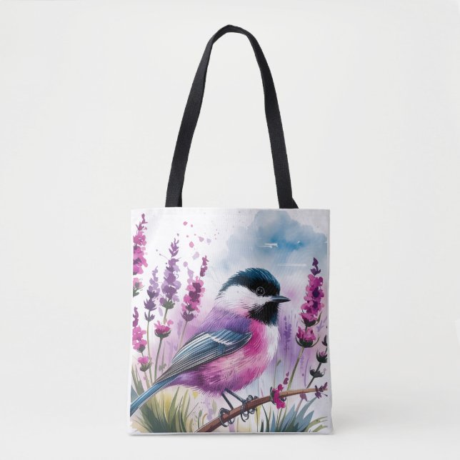 Bolsa Tote Lavanda de aquarela e Frango (Frente)