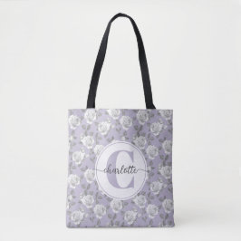 Bolsa Tote Lavanda Elegante do Rosa Garden Monograma