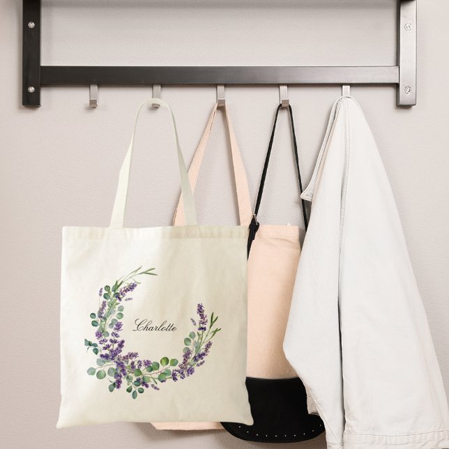 Bolsa Tote Lavanda eucalyptus greenery nome floral script (Criador carregado)