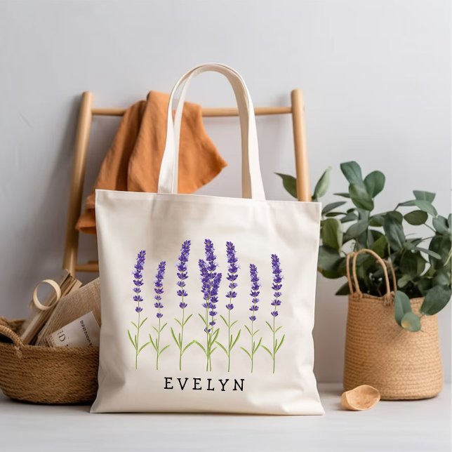 Bolsa Tote Lavanda, flor do mês de nascimento / Aniversário d (Lavender Birth month flower / Mom Birthday Tote Bag)