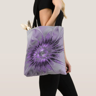 Bolsa Tote Lavanda Flor Sonho Moderno Abstrato de Arte Fracta
