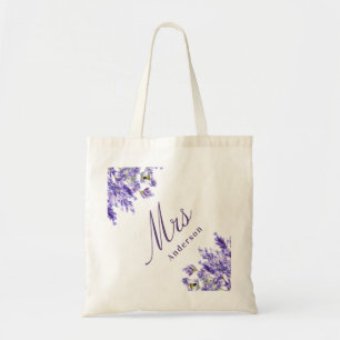 Bolsa Tote Lavanda floral violeta guião mrs nome casamento