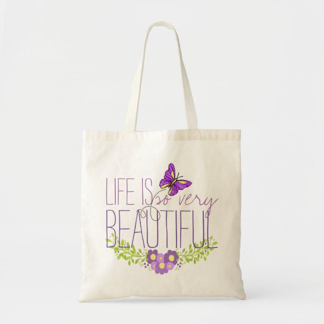 Bolsa Tote Lavanda Floral Wreath com borboleta BOHO Muslin (Frente)