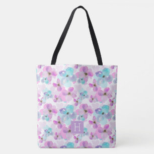 Bolsa Tote Lavanda Flores de Aquarela Monograma