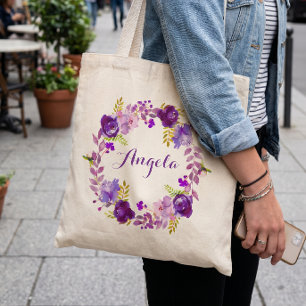 Bolsa Tote Lavanda Lilac Floral Roxo