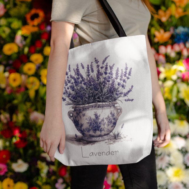 Bolsa Tote Lavanda no Azul Delft, personalizável (Criador carregado)