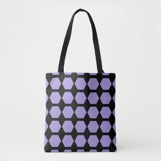 Bolsa Tote Lavanda preto de mel hexagométrico (Frente)
