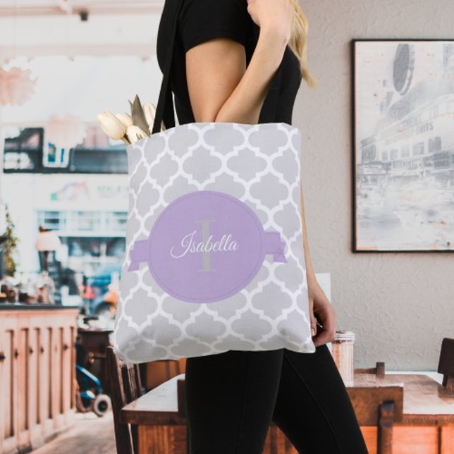 Bolsa Tote Lavanda Quatrefoil Personalizado Tot Bag (Lavender Quatrefoil Personalized Tote Bag)