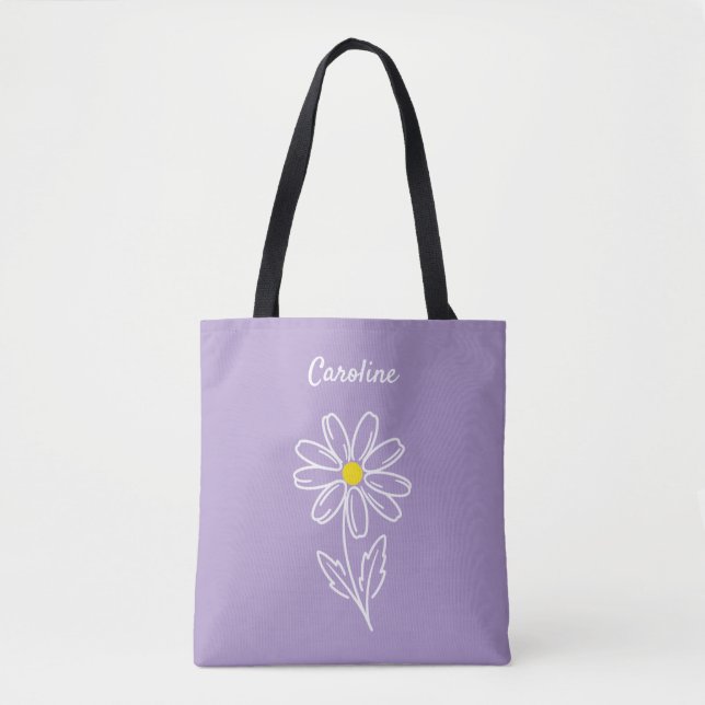 Bolsa Tote Lavender Daisy Flower Personalized  (Frente)