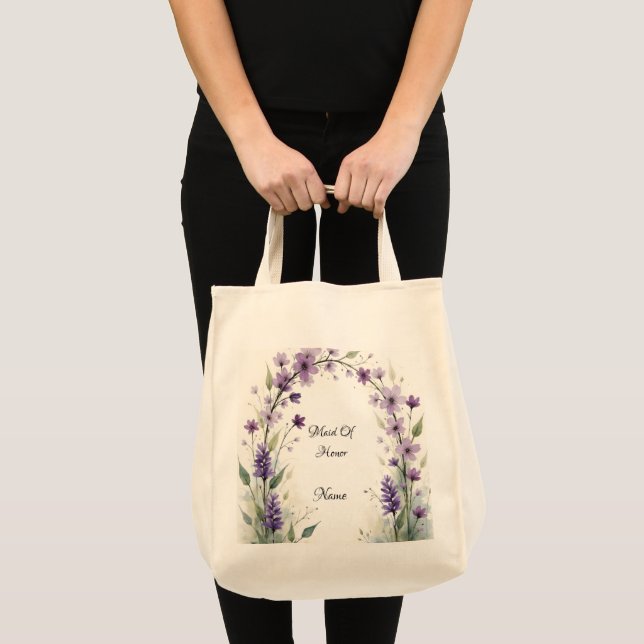 Bolsa Tote Lavender Lilac Floral Arch Bridal Party  (Frente (produto))
