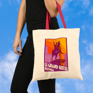 Bolsa Tote Le Grand Hotel Roma Estátua, Itália, Viagem Vintag