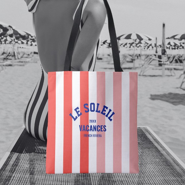 Bolsa Tote Le Soleil Vacances Riviera Cabana Stripe Francês (Criador carregado)