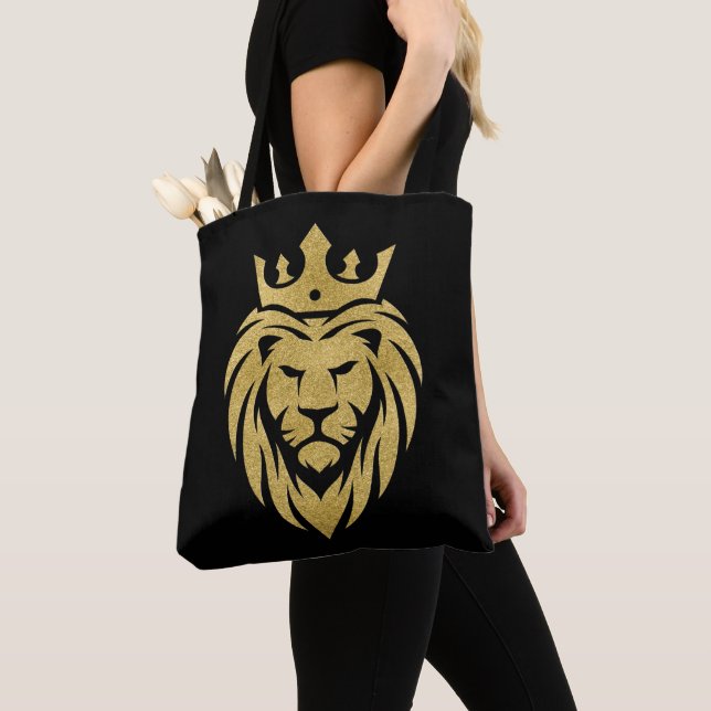 Bolsa Tote Leão com Coroa - Estilo Dourado 3 (Close Up)