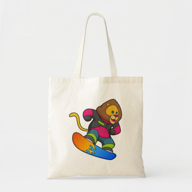 Bolsa Tote Leão como Snowboarder com Snowboard (Frente)