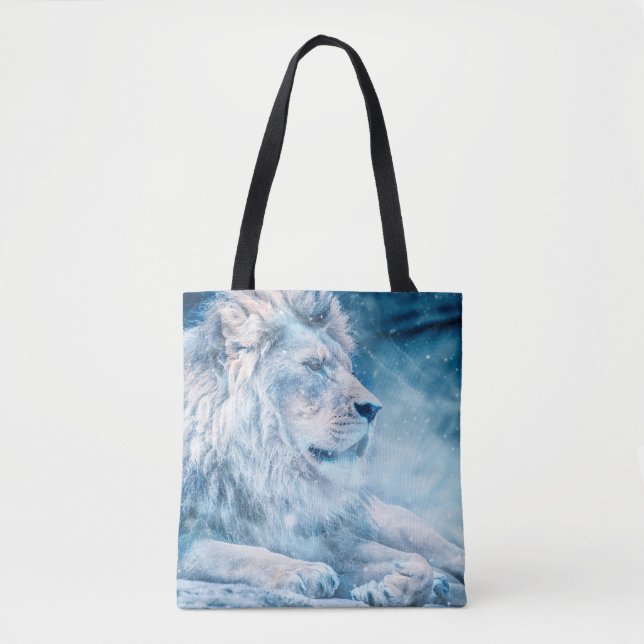 Bolsa Tote Leão de neve deitado em animais de arte (Frente)
