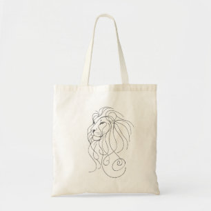 Bolsa Tote Leão Desenhado à Mão - Arte Minimalista de Linha