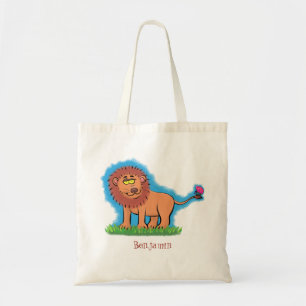 Bolsa Tote Leão feliz com ilustração de desenho animado de