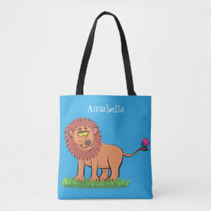 Bolsa Tote Leão feliz com ilustração de desenho animado de bo