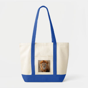 Bolsa Tote Leão Macho Majestoso com Olhos Azuis Brilhantes