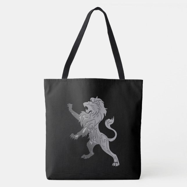 Bolsa Tote Leão Real de Prata em Preto (Frente)