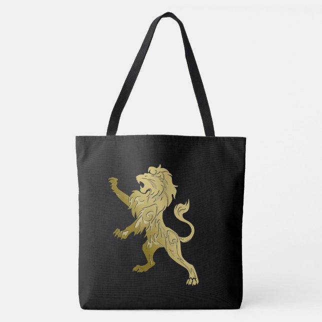 Bolsa Tote Leão Real ouro em Preto (Frente)