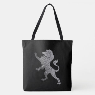 Bolsa Tote Leão Real Prateado sobre Preto