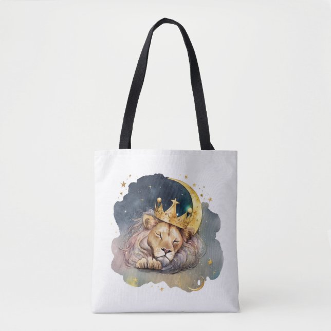 Bolsa Tote Leão rei fofo dormindo na lua (Frente)