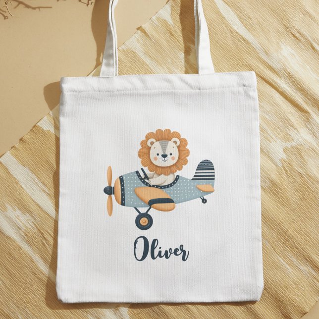 Bolsa Tote Leão Whimsical Adorável em Avião charmoso (Criador carregado)