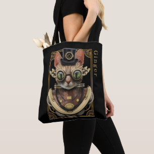 Bolsa Tote Legal Steampunk Orange Tabby Cat com Nome