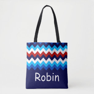 Bolsa Tote Legal Vermelho Azul Chevrons Monograma Saco