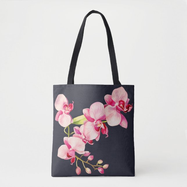 Bolsa Tote Leggings orquídeas cor-de-rosa vívidas (Frente)