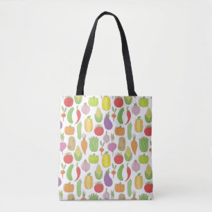 Bolsa Tote Legumes desenhados à mão, fundo retrô de rabiscos.