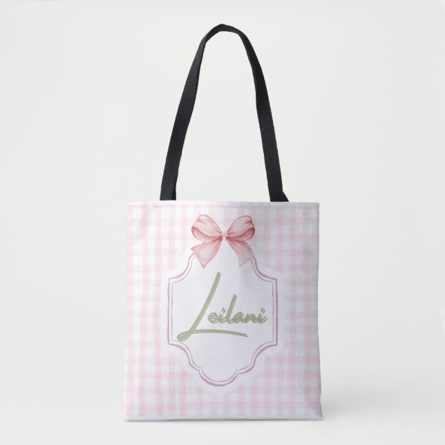 Bolsa Tote Leilani Baby Nursery Gingham Personalizado (Frente)