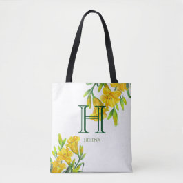 Bolsa Tote Leilão de Dia Amarelo de Aquarela Monograma Floral